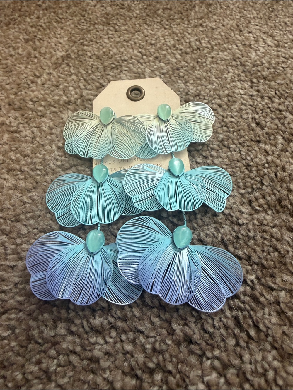 NWT Anthropologie Ombre Teal Layered Wire Floral Earrings